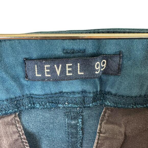 Level 99 Teal Blue Cotton Blend High Rise Slim Leg Cropped Pants Size 32 - Picture 5 of 7